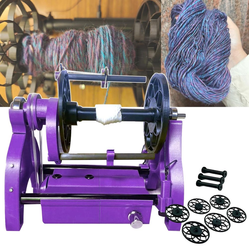 AUTUMFLATGAO 12V Household Mini Electric Spinning Wheel, 4oz Yarn Winding Machine, Max Speed 800rpm, Forward and Reverse for Wool Fibre Twisting,Purple