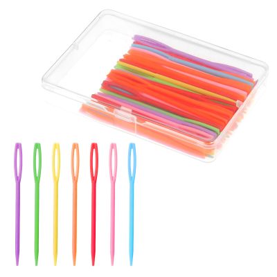 JJUNW 50Pcs Plastic Sewing Needles, Large Eye Plastic Yarn Needles Lacing Needles Embroidery Safety Needles for DIY Sewing Handmade Crafts Needles Project(7CM)