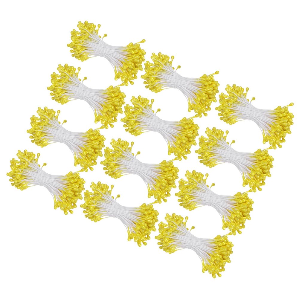 M METERXITY 1800-Pack Artificial Flower Stamen Kit, 3mm Mini Double Heads Flower Stamens Pistil, Stamens for Flower Making/Craft DIY Wreaths/Wedding Floral Arrangements [Yellow]