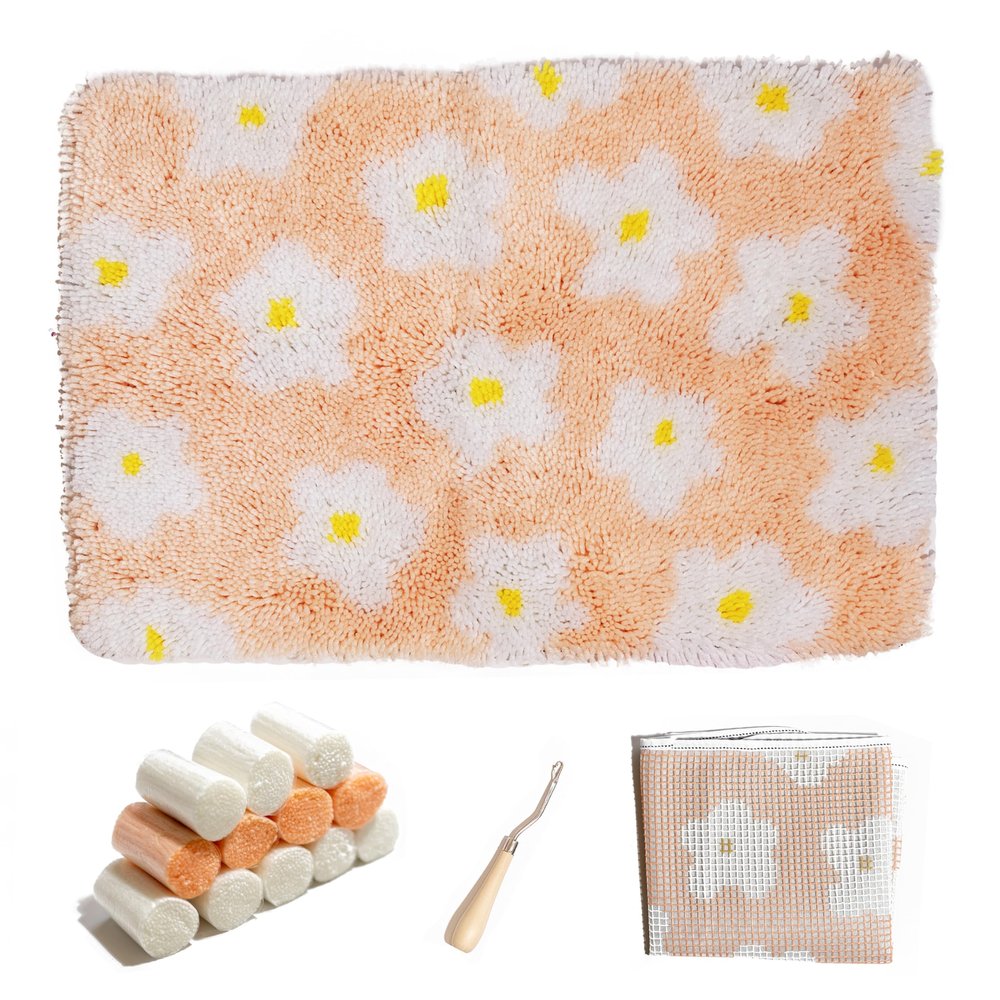CRAFT CLUB Daisy Rug Making Kit | DIY Tools | Latch Hook Kit for Adults | Colourful Floral Home Dcor Rug for Living Spaces | 24in x 16in