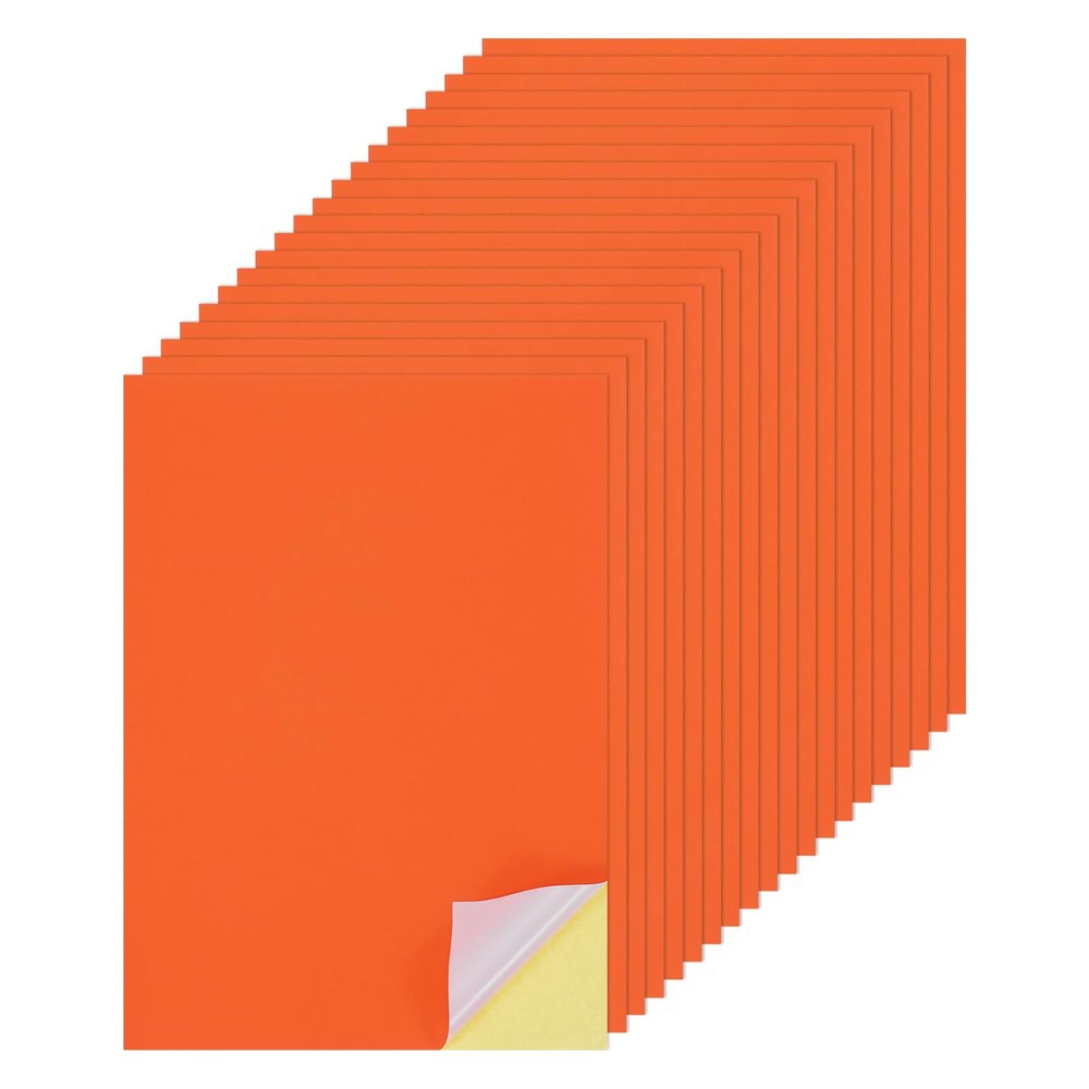 MECCANIXITY 25 Sheets Printable Sticker Paper, 8"x12" A4 Self Adhesive Sticker Backing Paper 250gsm for Craft Scrapbooking Inkjet Printer, Dark Orange