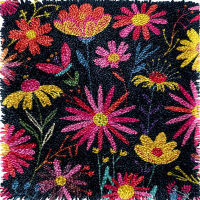Colorful Bright Flowers Latch Hook Kits Rug Crochet Yarn Pre-Printed Cushion Embroidery Needlework Carpet Cover DIY Hook and Latch Kit Tapestry Christmas Decor 38x52cm(1)