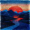River Flows Through Mountains with Sunset Sky Latch Hook Kits Rug Crochet Yarn Pre-Printed Cushion Embroidery Needlework Carpet Cover DIY Hook and Latch Kit Tapestry Christmas Decor 38x52cm(10) view 1