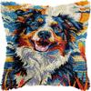 Australian Shepherd Dog Smiling DIY Latch Hook Kits Pillow Crochet Yarn Pre-Printed Cushion Needlework Pillowcase Hook and Latch Kit Cushion Home Sofa Decoration 43x43cm(1) view 1