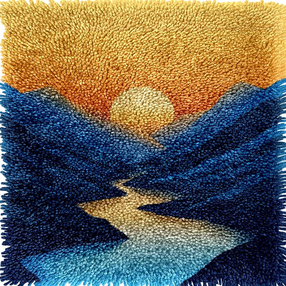 River Winds Through Mountains in Warm Glow Latch Hook Kits Rug Crochet Yarn Pre-Printed Cushion Embroidery Needlework Carpet Cover DIY Hook and Latch Kit Tapestry Christmas Decor 40x60cm(12)