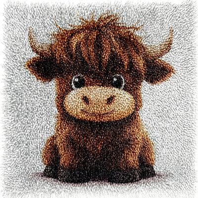 DIY Latch Hook Kits Rug Cartoon Little Highland Cow Crochet Yarn Pre-Printed Cushion Embroidery Needlework Carpet Cover DIY Hook and Latch Kit Tapestry Christmas Decor 38x52cm(8)