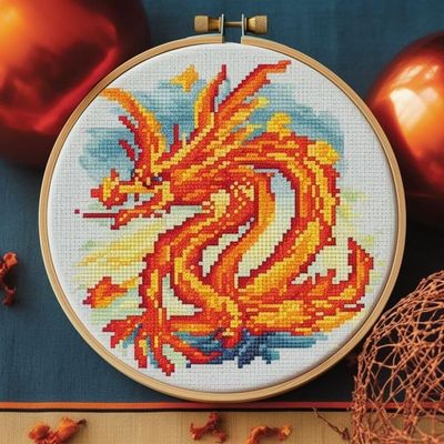 Chinese Dragon Cross Stitch Kits with Hoop Easy Pattern Stamped Cross-Stitch Supplies Needlework DIY 11CT 2 Strands Cotton Thread Printed DIY Needlepoint Kits 3535cm (zw86)
