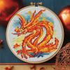 Chinese Dragon Cross Stitch Kits with Hoop Easy Pattern Stamped Cross-Stitch Supplies Needlework DIY 11CT 2 Strands Cotton Thread Printed DIY Needlepoint Kits 3535cm (zw86) view 1
