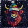 Latch Hook Rug Kits Winter Merry Christmas Highland Cow Rochet Yarn Printed Cushion Embroidery Needlework Carpet Cover DIY Hook and Latch Kit Tapestry Christmas Decor 38x52cm(16) view 1