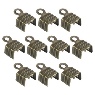 uxcell 100Pcs 5 x 7.5mm Fold Over Cord Ends, Cord Tips Leather Rope End Caps, Crimp Clamp Clasp Fastener Loop for DIY Jewelry Craft Making, Bronze