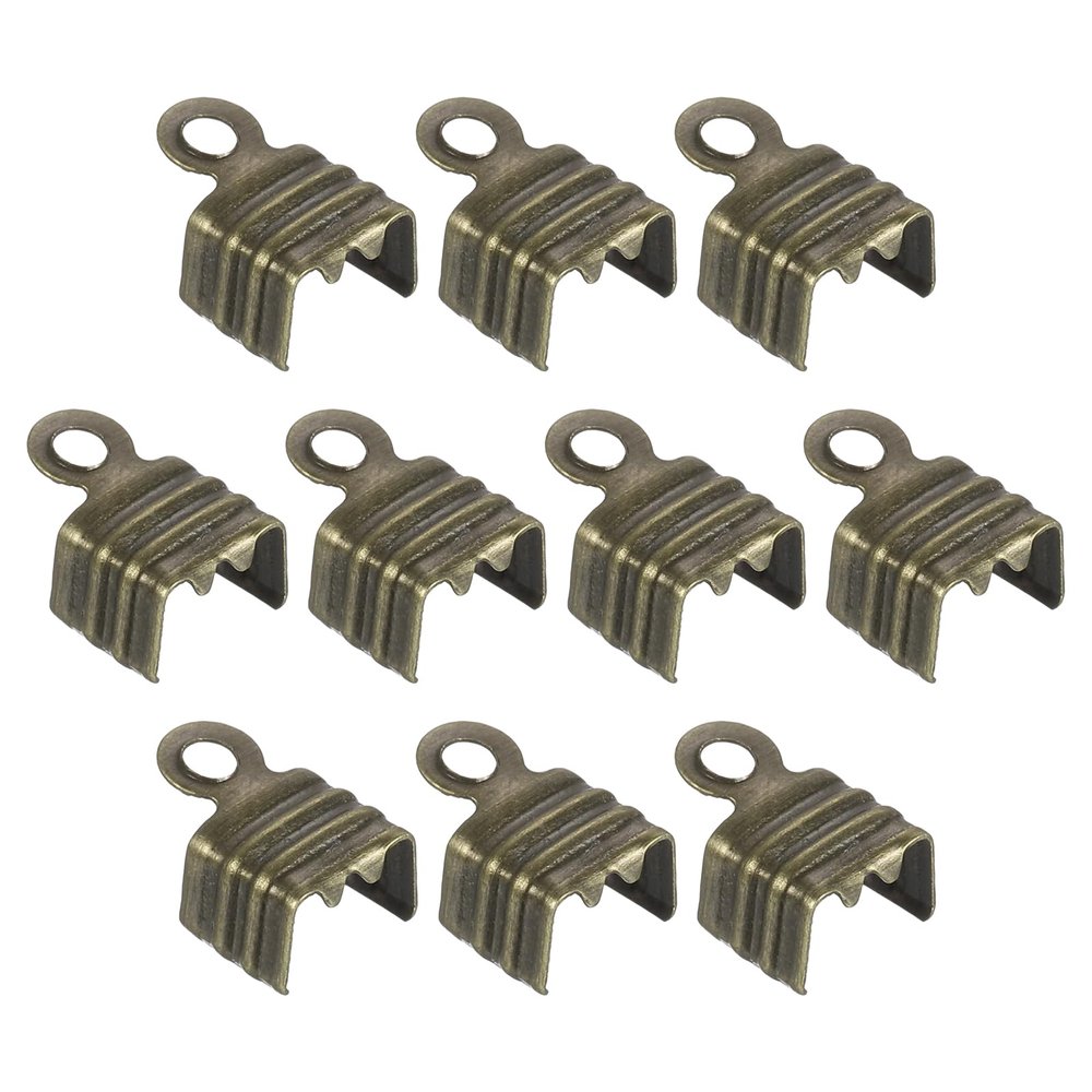 uxcell 100Pcs 5 x 7.5mm Fold Over Cord Ends, Cord Tips Leather Rope End Caps, Crimp Clamp Clasp Fastener Loop for DIY Jewelry Craft Making, Bronze