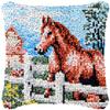 DIY Latch Hook Kits Pillow A Brown Horse Standby Fense Crochet Yarn Pre-Printed Pillowcase Needlework Hook and Latch Kit Pillowslip Cushion Home Sofa Decoration 43x43cm view 1