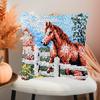 DIY Latch Hook Kits Pillow A Brown Horse Standby Fense Crochet Yarn Pre-Printed Pillowcase Needlework Hook and Latch Kit Pillowslip Cushion Home Sofa Decoration 43x43cm view 2