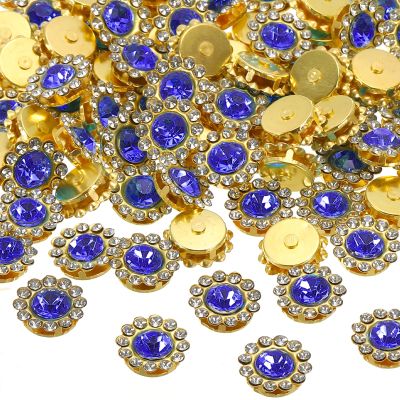 PATIKIL 12 mm Flower Claw Sew on Pearls Rhinestones,100Pcs Crystals Glass Metal Base Flower Claw Gems Crystals for DIY Crafts Shoes Dress Clothes Earring Belt Sewing Accessories,Dark Blue