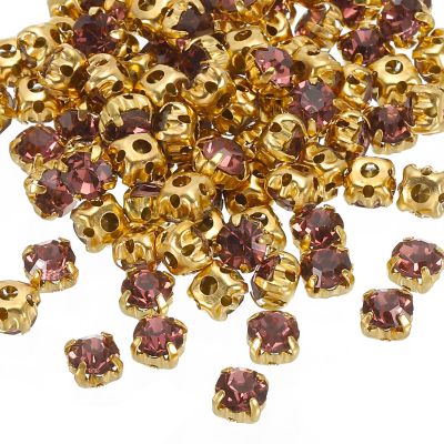 PATIKIL 5mm Claw Sew on Rhinestones Crystals, 100 Pcs Glass Metal Flatback Base Flower Claw Gems Crafts Sewing for Shoes Dress Clothes Needlework Belt Sewing Accessories, Light Purple