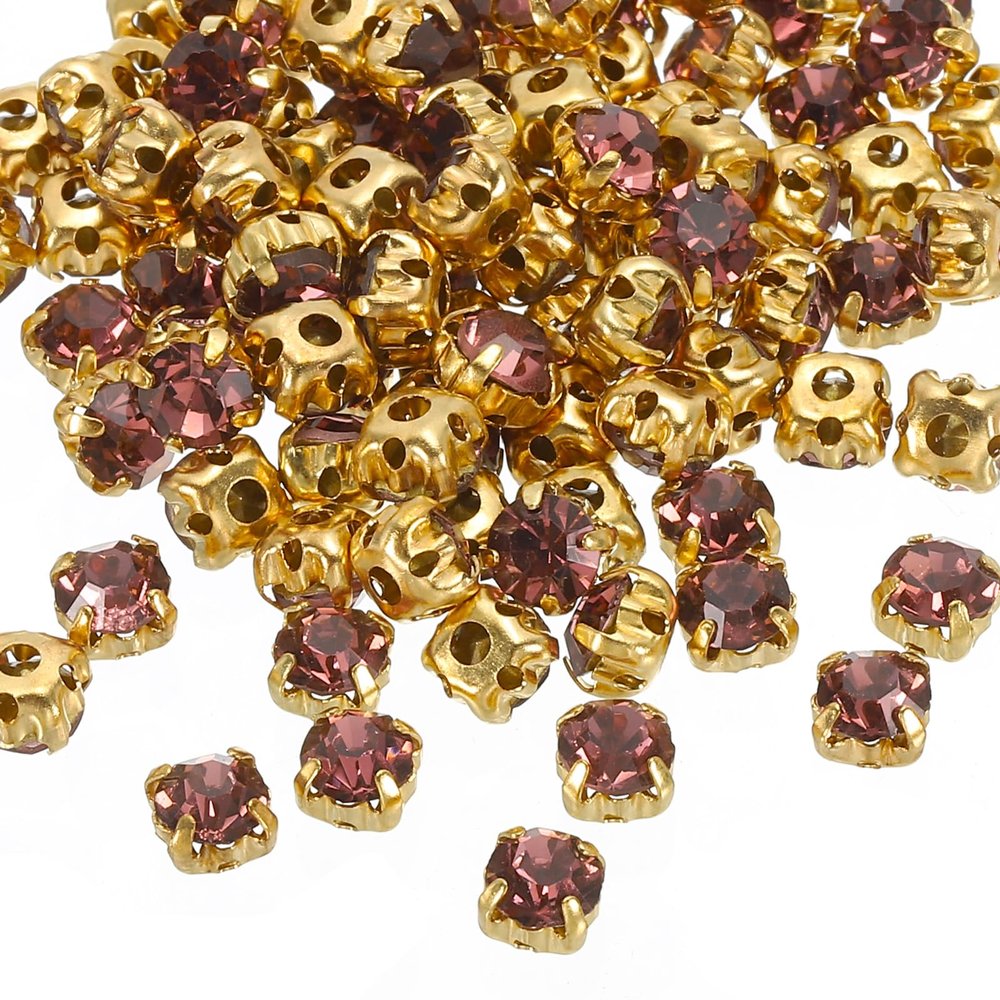 PATIKIL 5mm Claw Sew on Rhinestones Crystals, 100 Pcs Glass Metal Flatback Base Flower Claw Gems Crafts Sewing for Shoes Dress Clothes Needlework Belt Sewing Accessories, Light Purple