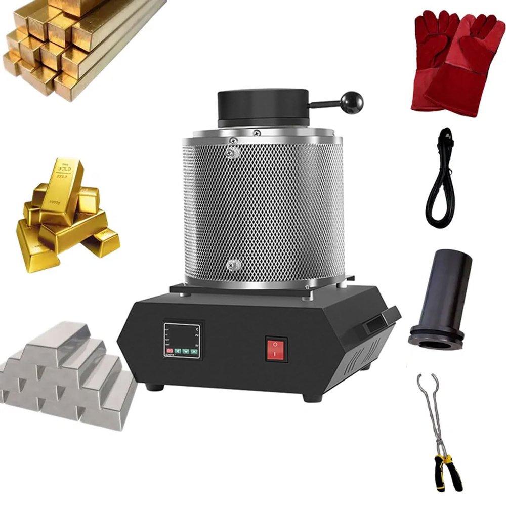 KJLYLPP 1100 Gold Melting Furnace, 2.2/4.4/6.6lbs Automatic Digital Electric Casting Furnace with Graphite Crucible, 1600W Smelter Kiln Kit for Gold, Silver, Aluminum (2.2lbs)