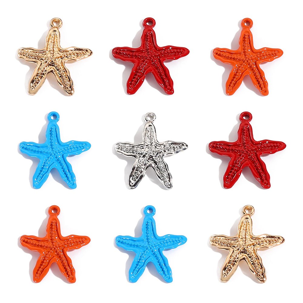Bocar 5 Mixed Color Ocean Theme Starfish Metal Cute Charms 25pcs Starfish Pendants for Jewelry Making Accessories Diy Necklace Bracelet Earrings Keychain (PJ-HX-Mix 5)