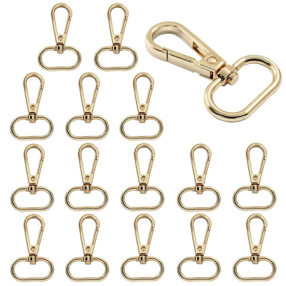 HARSKIYER 16 Pack Swivel Lobster Clasps, 1 Inch Gold Lobster Claw Clasps for Keychains, Oval Ring Swivel Snap Hooks Metal Lobster Clips for Purse, Snap Tabs, Craft Making