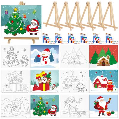 Aneco 78 Pcs 8 x 10 Inch Pre Drawn Christmas Canvas for Painting - Large Xmas Canvas Paint Kit with Easels, 60 Brushes, 6 Palettes, Fun DIY Craft Christmas Party Favors
