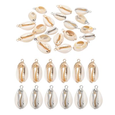 PATIKIL Natural Seashell Charm, 20 Pcs Oval Dyed Shell Craft Pendants with Hole Shell Connection for Necklace DIY Ocean Jewelry Making, Gold/Silver