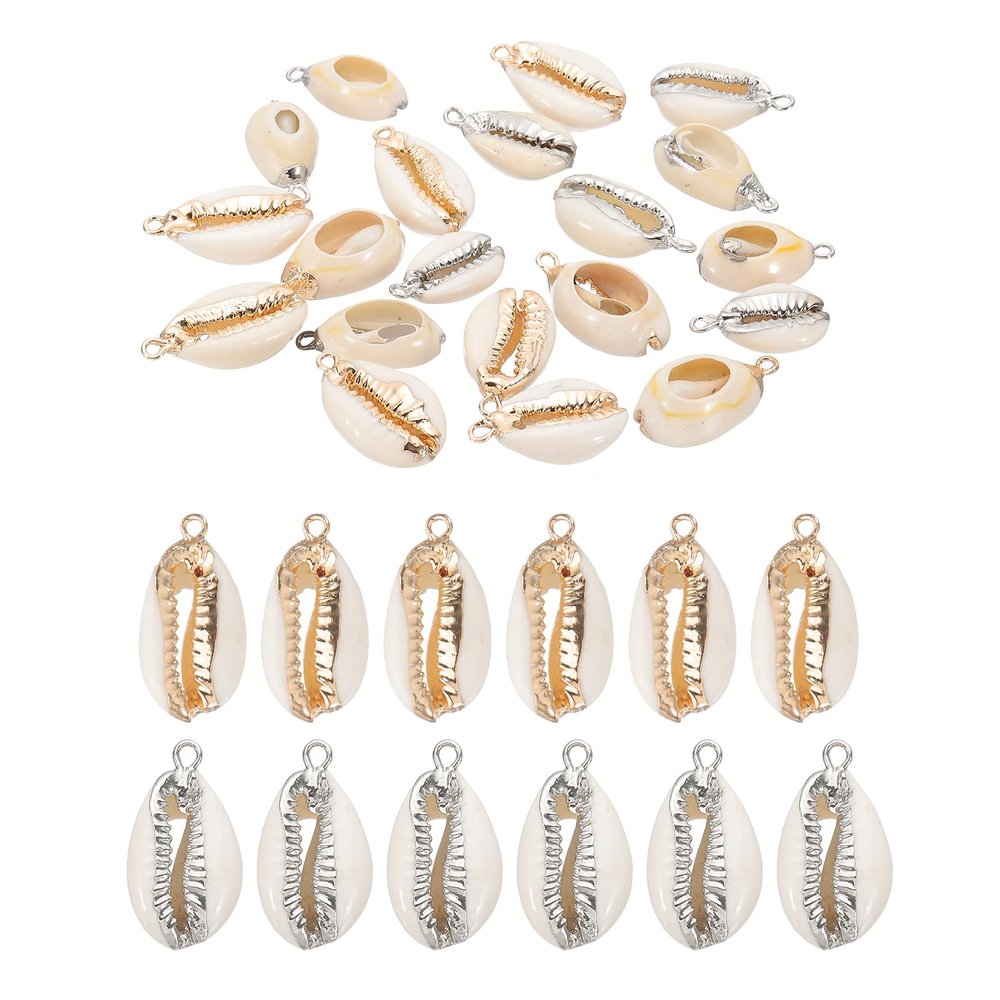 PATIKIL Natural Seashell Charm, 20 Pcs Oval Dyed Shell Craft Pendants with Hole Shell Connection for Necklace DIY Ocean Jewelry Making, Gold/Silver
