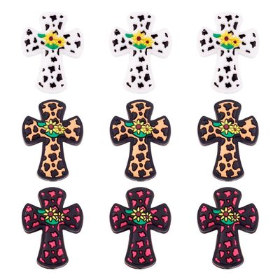 9Pcs Cross Silicone Beads Printed Cross Silicone Beads Religious Silicone Spacer Beads for DIY Bracelet Key Chain Lanyard Jewelry Making Crafts