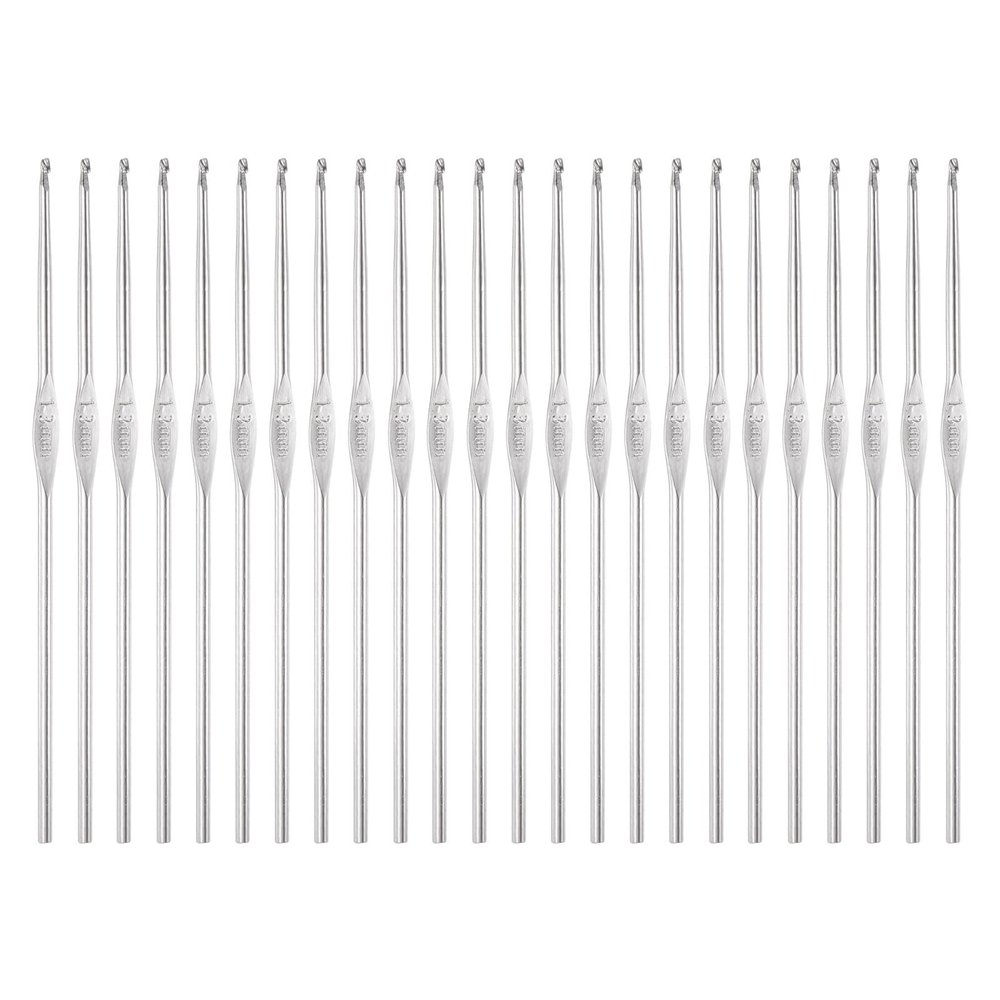 uxcell 24pcs Crochet Hooks 1.3mm Iron Knitting Needles Comfortable Smooth Crochet Needles for DIY Craft Yarn, Silver Tone