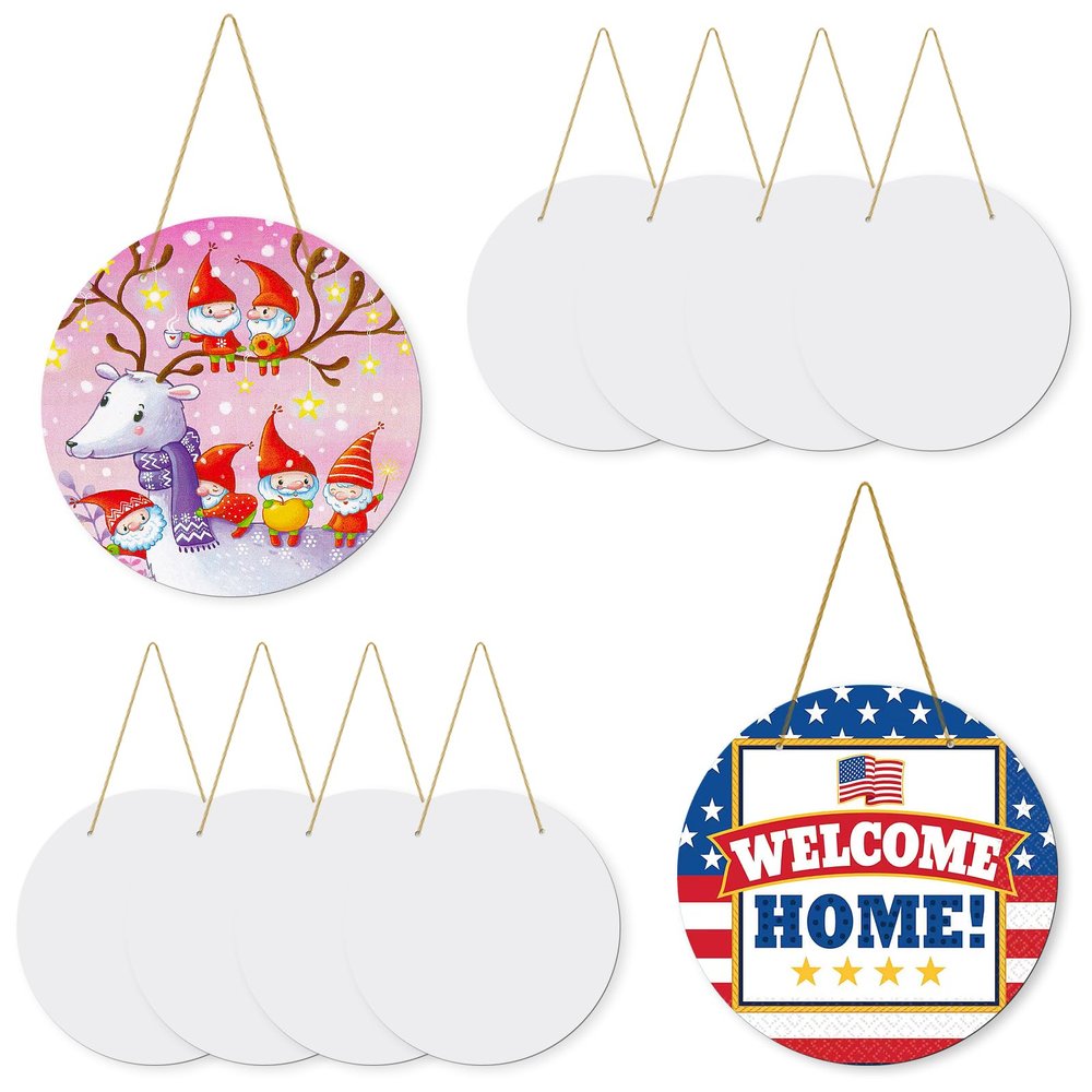 10Pack 10inch Sublimation Door Hanger Blanks, Aluminum Round Unfinished Blank Door Hanger Sign, Metal Wall Hanging Sublimation Ornament Blanks with Rope for Heat Press Machine, DIY Craft, Custom Decor