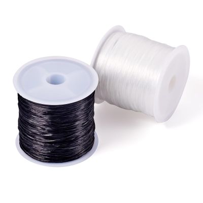 FASHEWELRY 2 Rolls 0.8mm Flat Elastic Bracelet String for Jewelry Making, Black White Crystal Beading String Clear Stretch Cord Thread for DIY Bracelet, Necklace