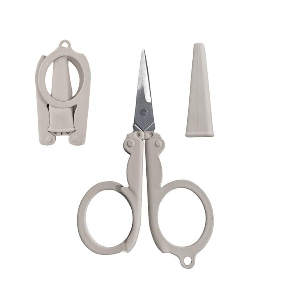 Pastel Mini Folding Scissors with Safety Cap Small Portable Travel Scissors Little Badge Scissors Yarn Shears Kids Tiny Cutter for Cutting, Scrapbooking, Crafting, Sewing, Grey(1 Pack)
