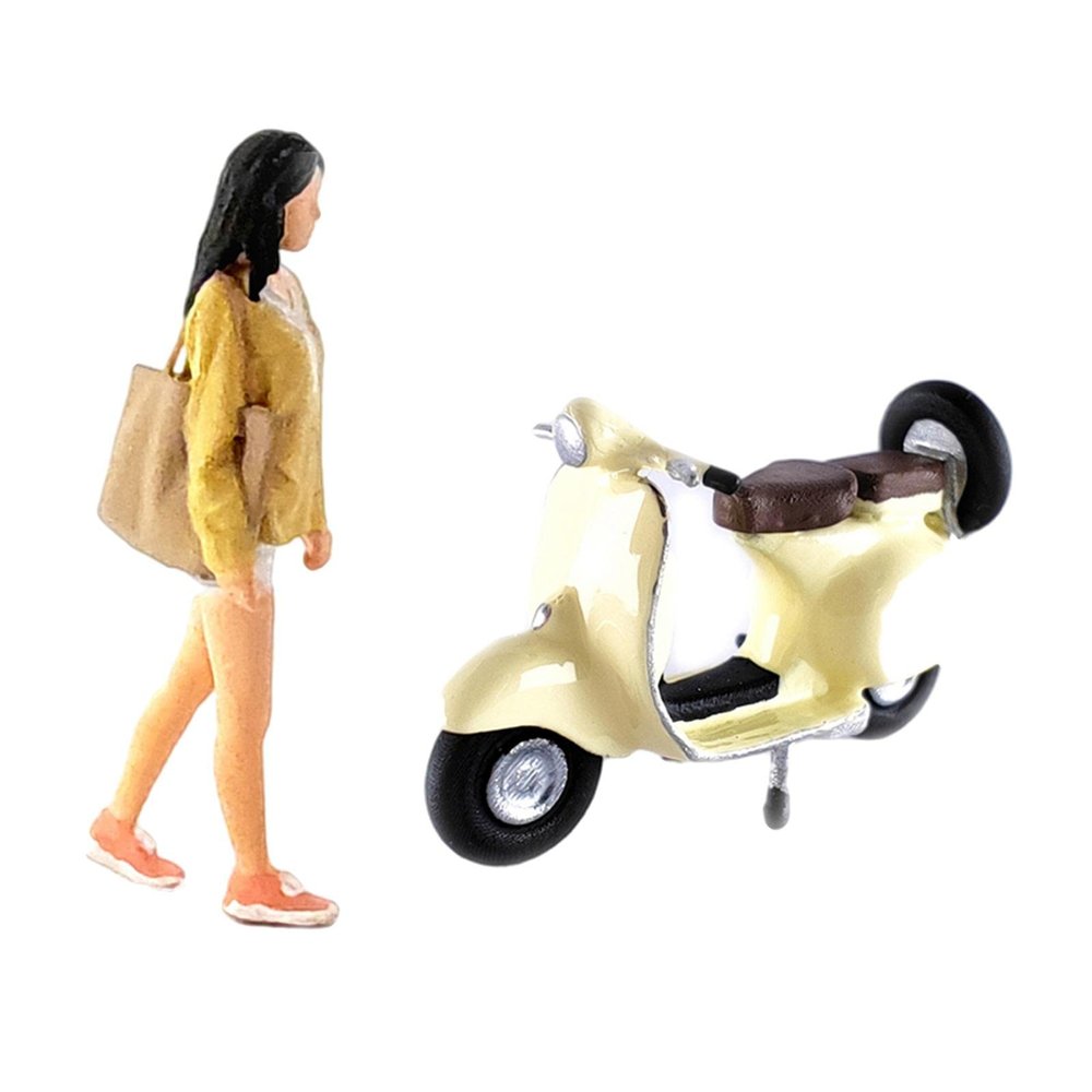 Hand Painted 1/64 Figures Girl Motorcycle Train Railway Layout S Scale, Yellow