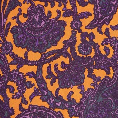 100% Linen Fabric with Adhesive/Fusible Interlining, Orange and Purple Paisley Pattern, High Density, Pure Linen for Dress, Skirt, Shirt, Blouse, Pants, 135cm Width, by The Yard