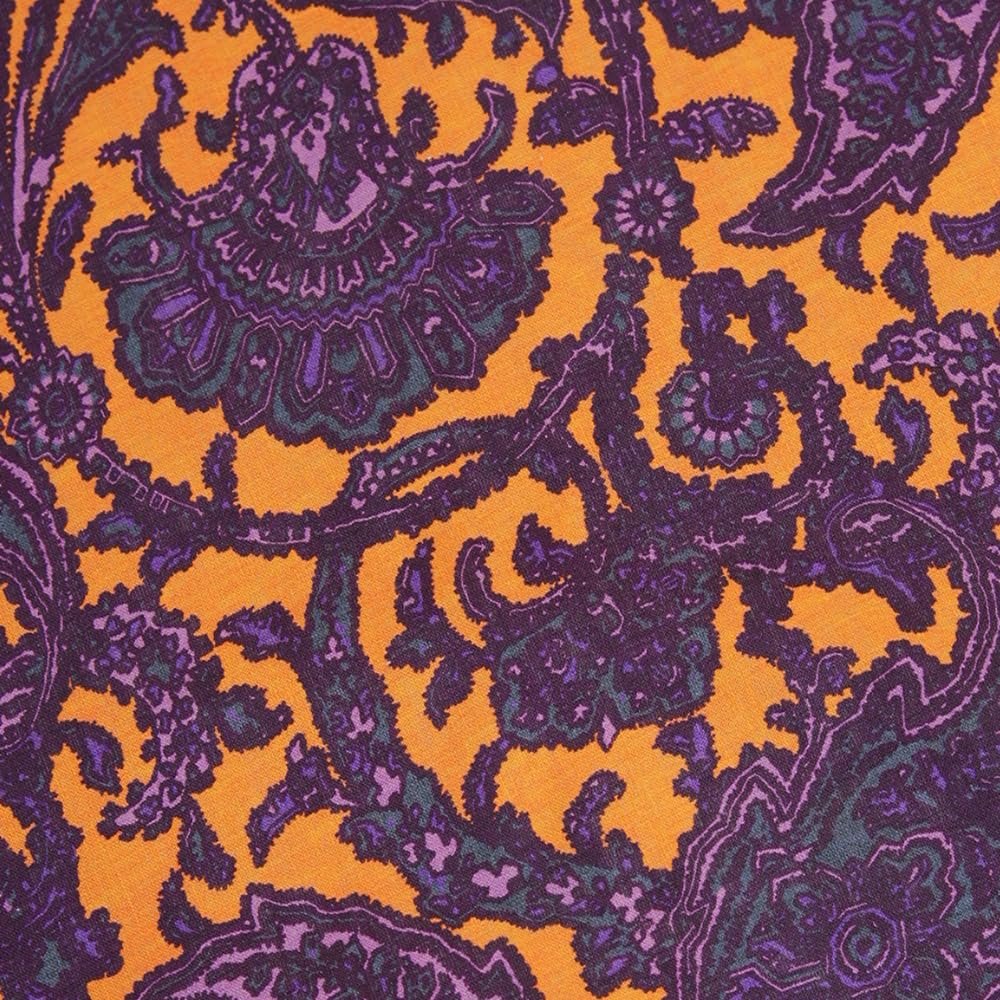 100% Linen Fabric with Adhesive/Fusible Interlining, Orange and Purple Paisley Pattern, High Density, Pure Linen for Dress, Skirt, Shirt, Blouse, Pants, 135cm Width, by The Yard