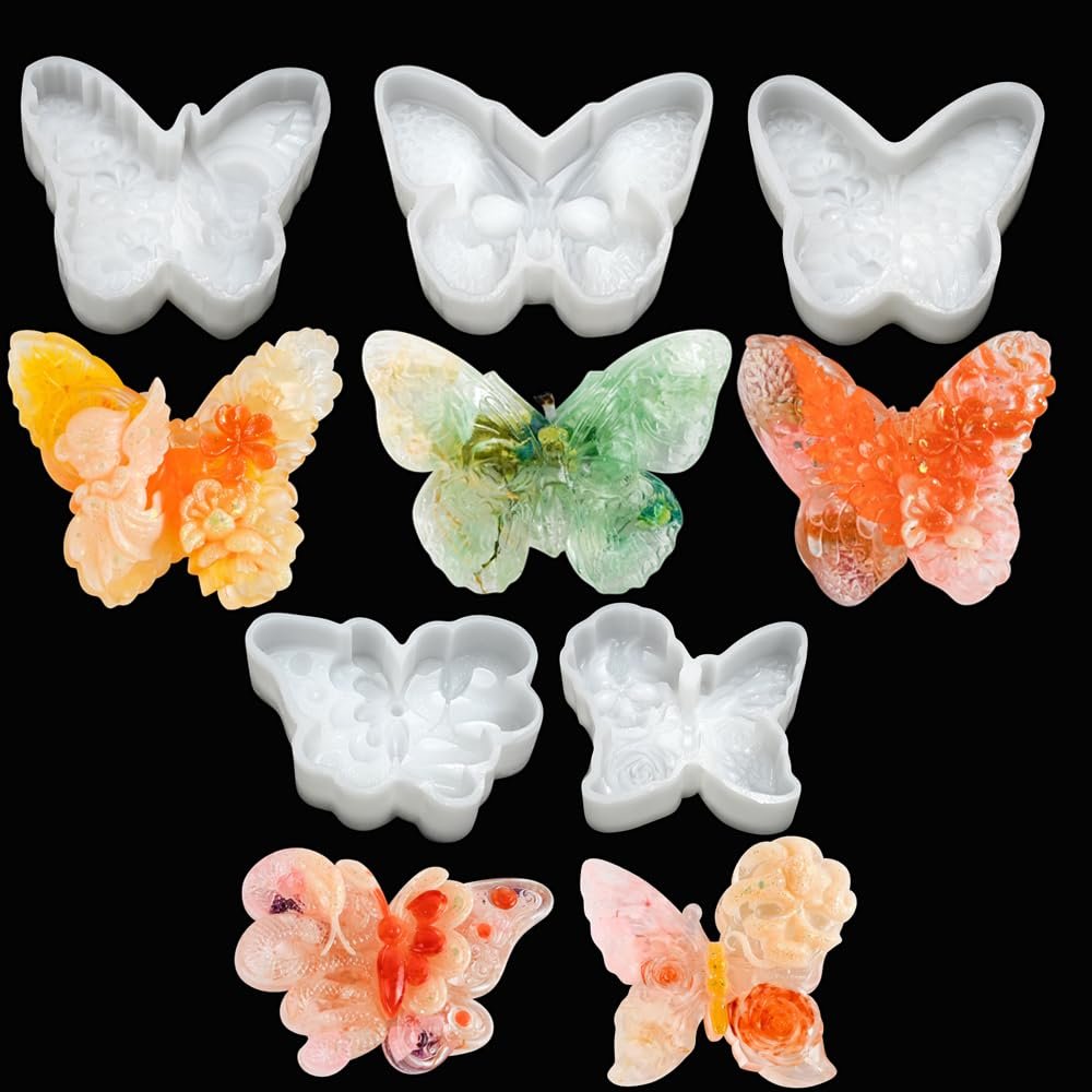 5Pcs 3D Skull Butterfly Flower Candle Molds, Animal Skeleton Snake Silicone Molds, Angel Epoxy Resin Casting Soap Mold, for Halloween DIY Candle Wax Aromatherapy Home Decor Supplies (F)