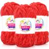 3 Pack Velvet Chenille Yarn for Crocheting,Red Fluffy Velvet Plush Yarn Thick Soft Chunky Chenille Yarn Baby Blanket Yarn for Crocheting Knitting Beginners(Red view 1