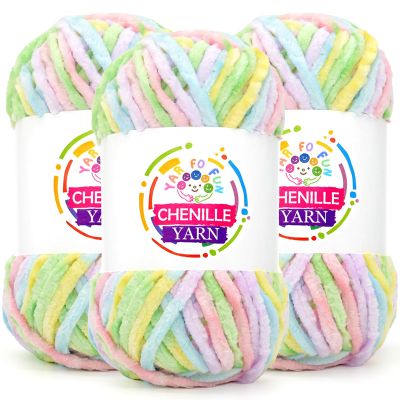 3 Pack Pastel Rainbow Velvet Chenille Yarn for Crocheting, Fluffy Plush Thick Soft Chunky Baby Blanket Yarn for Knitting Beginners