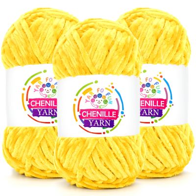 3 Pack Velvet Chenille Yarn for Crocheting,Yellow Fluffy Velvet Plush Yarn Thick Soft Chunky Chenille Yarn Baby Blanket Yarn for Crocheting Knitting Beginners(Yellow