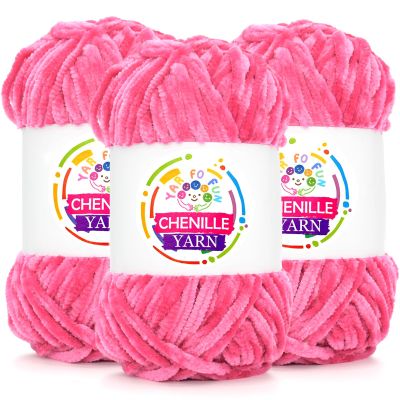 3 Pack Velvet Chenille Yarn for Crocheting,Hot Pink Fluffy Velvet Plush Yarn Thick Soft Chunky Chenille Yarn Baby Blanket Yarn for Crocheting Knitting BeginnersHot Pink