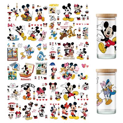 PDFADSK UV DTF Cup Wrap Transfer Stickers for Glass, 12 Sheets Cartoon Rub on Transfers Cup Stickers UV DTF Cup Wraps for 16 oz Glass Water Bottle Waterproof Iron on Transfer Decals for Mugs Cups