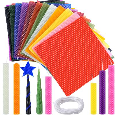 Moinchore 24 Pcs Beeswax Candle Making Kit, 8 x 8 Inch Vibrant Colors Beeswax Sheet for Candle Making with 1 Roll Cotton Wick, DIY Craft Rolling Supplies for Christmas Handmade Crafts Gift(Multicolor)