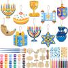 Realspring 50 Pcs Hanukkah Wooden Hanging Ornaments Craft Kits Unfinished Blank Wood Chanukah Ornaments to Paint for Christmas Holiday Jewish Menorah Dreidel Hanukkah Decorations Supplies view 1