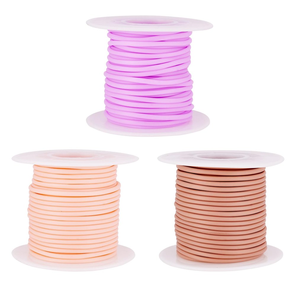 FASHEWELRY 3 Rolls 2mm Turquoise Rubber Cords Knitting Barber Cords, 32.8 Yards Stitch Savers Knitting Cords Khaki Purple Hollow Pipe Rubber Cords for Holding Stitches Knitting Crochet Craft