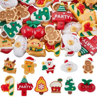 SOFPLATE 60Pcs Christmas Cabochons Flat Back Resin Charms Random Color Christmas Tree Snowman Gingerbread Man Kawaii Winter Cabochon for Embellishments Scrapbooking DIY Hairpin Crafts Cell Phone Case