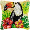 Latch Hook Kits Pillow Kits Toucan Bird & Flowers Latch Hook Cushion Pillow Cover Embroidery Craft Kits for Beginner DIY Latch Hook Rug Kit with Printed Canvas Home Decor 43x43cm (47) view 1