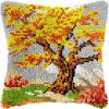 Latch Hook Kits Pillow Kits Autumn Blossom Tree Latch Hook Cushion Pillow Cover Embroidery Craft Kits for Beginner DIY Latch Hook Rug Kit with Printed Canvas Home Decor 43x43cm (18) view 1