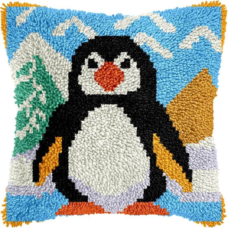 Latch Hook Kits Pillow Kits Penguin Latch Hook Cushion Pillow Cover Embroidery Craft Kits for Beginner DIY Latch Hook Rug Kit with Printed Canvas Home Decor 43x43cm (7)