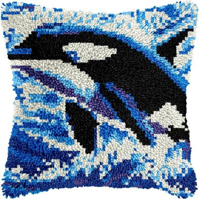 Latch Hook Kits Pillow Kits Dolphin Latch Hook Cushion Pillow Cover Embroidery Craft Kits for Beginner DIY Latch Hook Rug Kit with Printed Canvas Home Decor 43x43cm (116)