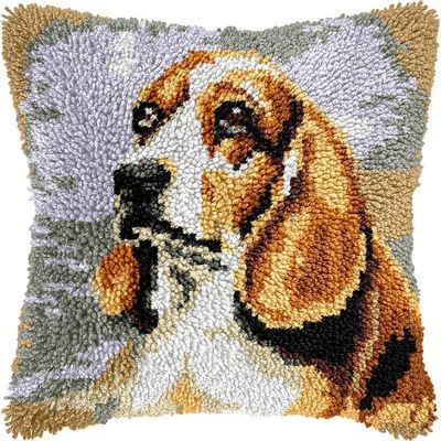 Latch Hook Kits Pillow Kits English Foxhound Latch Hook Cushion Pillow Cover Embroidery Craft Kits for Beginner DIY Latch Hook Rug Kit with Printed Canvas Home Decor 43x43cm (170)