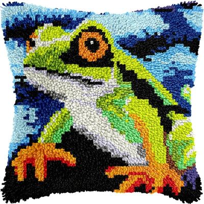 Latch Hook Kits Pillow Kits Frog Latch Hook Cushion Pillow Cover Embroidery Craft Kits for Beginner DIY Latch Hook Rug Kit with Printed Canvas Home Decor 43x43cm (39)